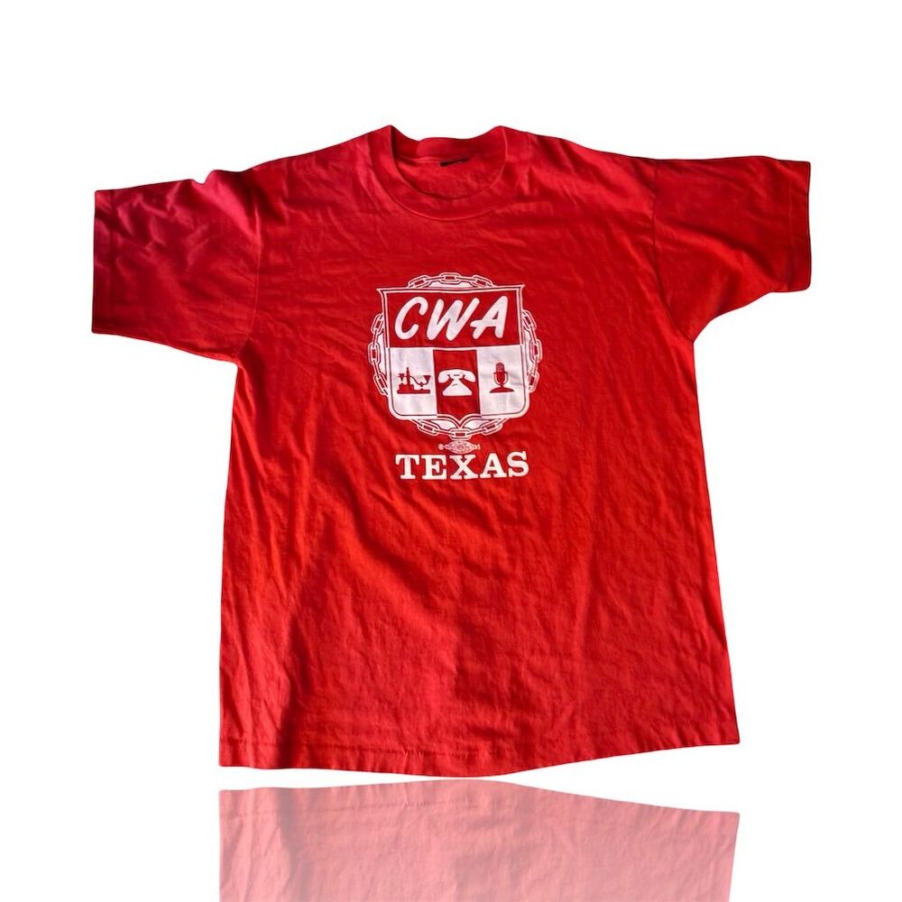 Vintage CWA Texas Men's XL Red Graphic T-Shirt Union Pride Labor Movement
